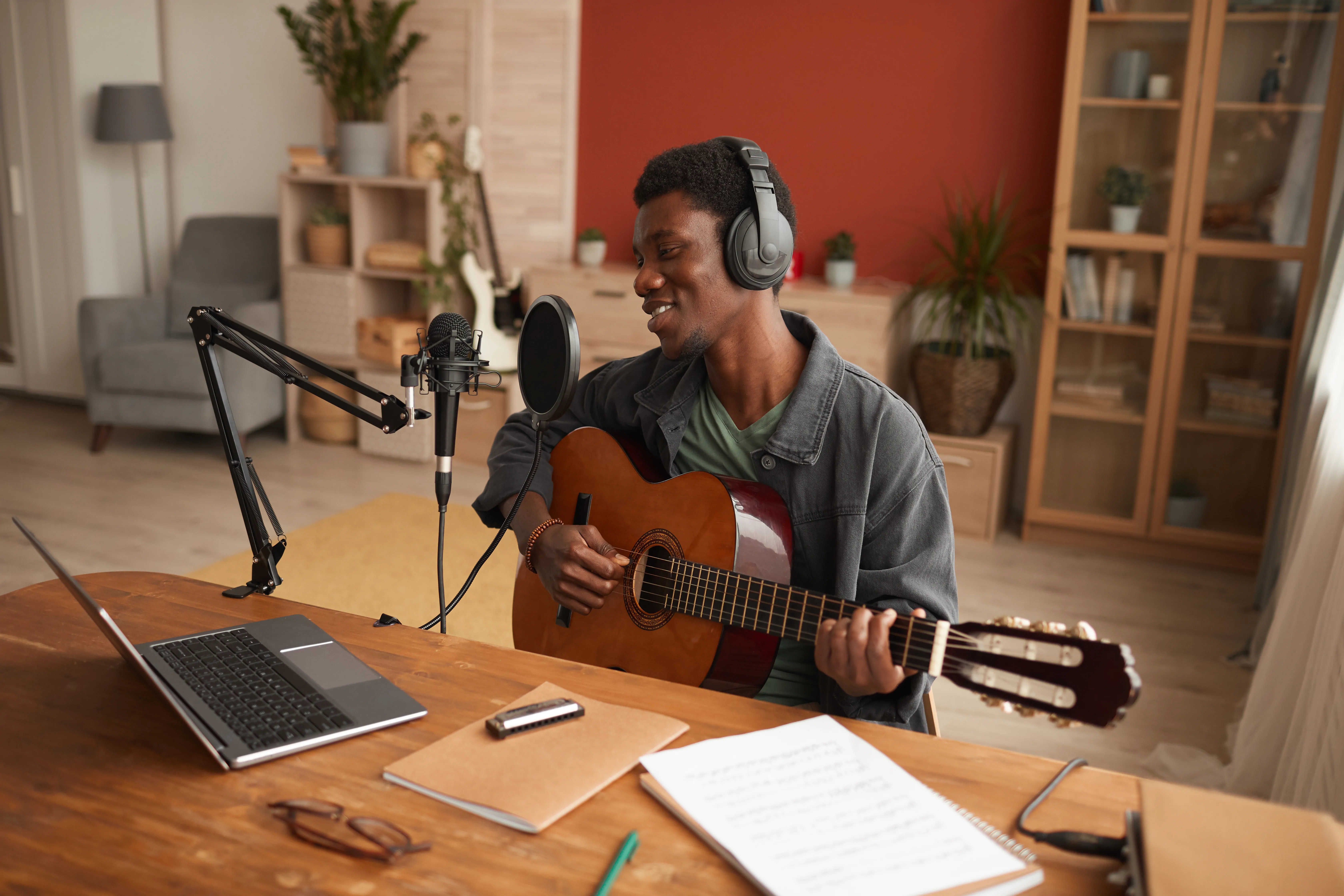 Talented African-American Man Livestreaming Music